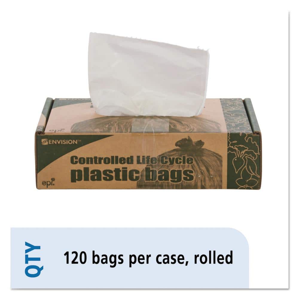 13 Gal. White Controlled Life-Cycle Plastic Trash Bags, 0.7 mil, 24 in. x 3