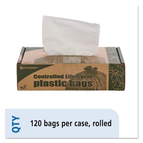 13 Gal. White Controlled Life-Cycle Plastic Trash Bags, 0.7 mil, 24 in. x 30 in., 1 Box of 120 Bags, 120/Box