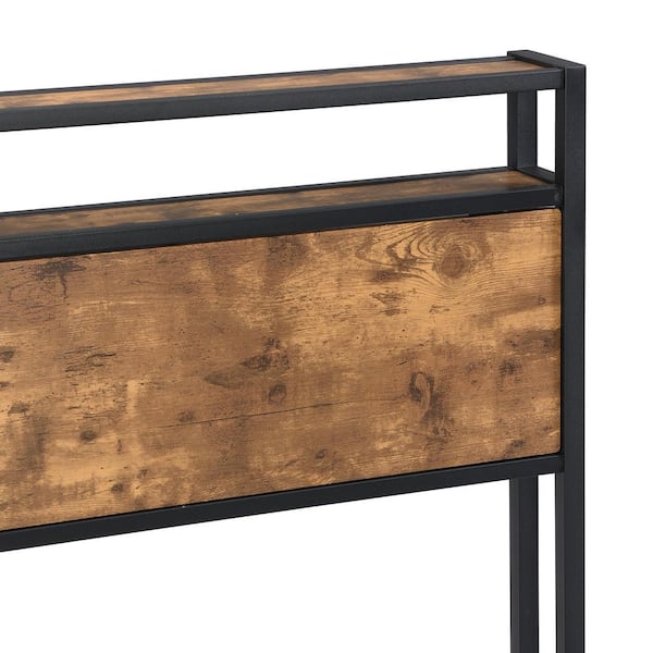 Black Metal Frame Full Size Platform Bed with Wood Headboard and Footboard with USB LINER