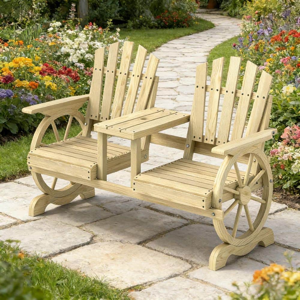 60 in. 2-Seat High Backrest Wood Outdoor Garden Bench in Natural