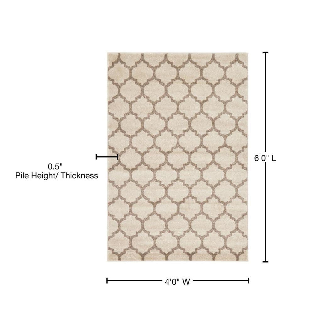 Beige and Light Brown 4' x 6' Trellis Synthetic Area Rug