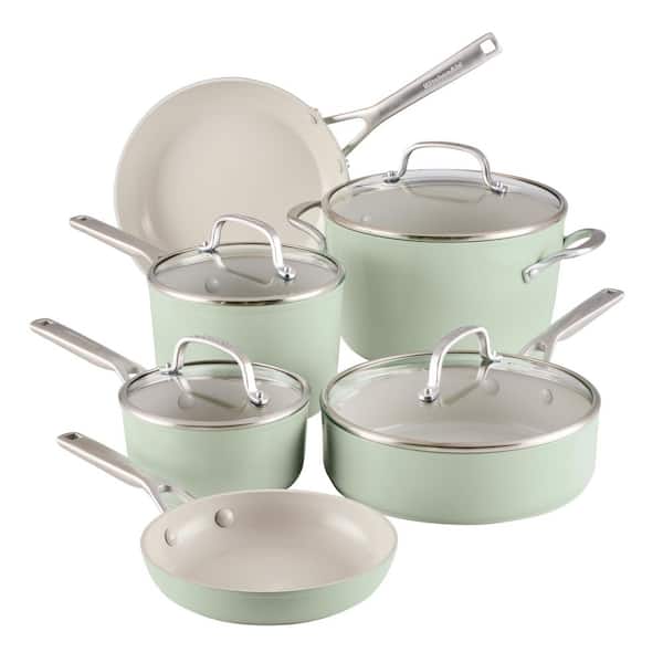 10-Piece Hard-Anodized Aluminum Ceramic Nonstick Induction Cookware Set Pistachio