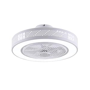 21.6 in. Integrated LED Indoor White Modern Circular Semi-Flush Mount Enclosed Ceiling Fan with Light