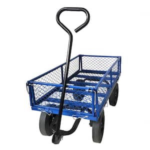 3.5 cu. ft. Mesh Steel Frame Wagon Heavy-Duty Push Garden Cart with Removable Sides for Outdoor Lawn Landscape in Blue