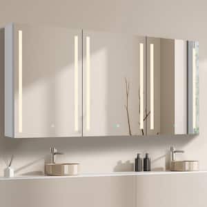 60 in. W x 30 in. H Rectangular White Aluminum Surface Mount Defogging LED Bathroom Medicine Cabinet with Mirror & Light