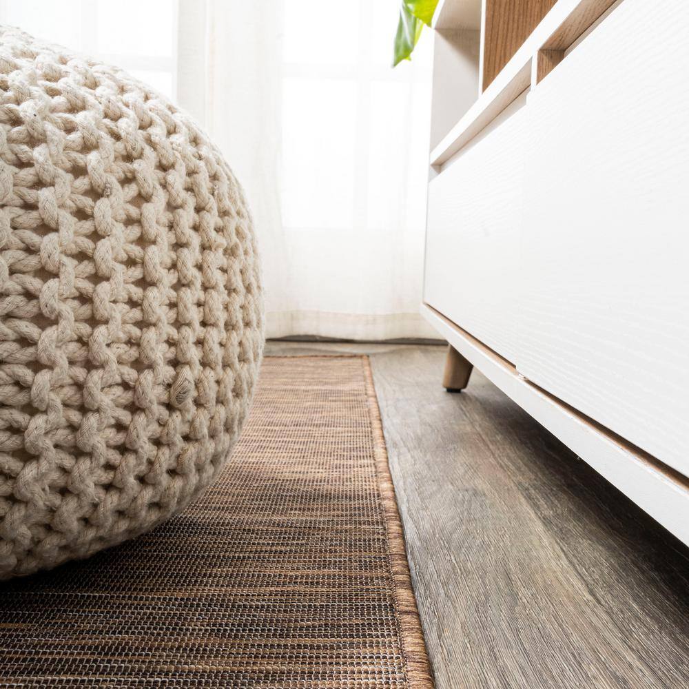 Modern Flatweave Solid Brown Synthetic Area Rug - Easy Care