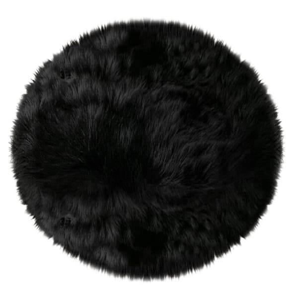 Sheepskin Faux Furry Black Cozy Rugs 6 ft. x 6 ft. Round Area Rug