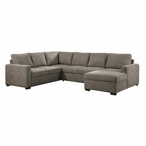 Adley 122 in. Straight Arm 3-piece Textured Fabric Sectional Sofa in Brown with Pull-out Bed and Right Chaise