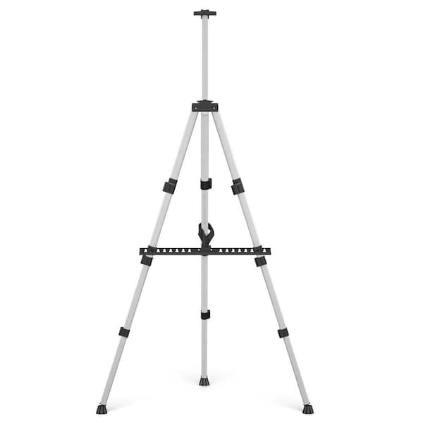 1-Pack Adjustable Height Aluminum Artist Easel Stand for Floor or Tabletop Painting with Carry Bag Silver