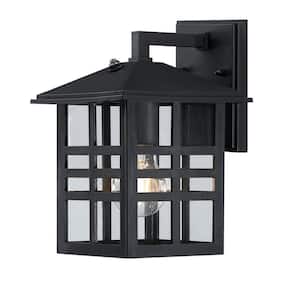 Caliste 1-Light Black Outdoor Wall Mount Lantern with Clear Glass, Dusk to Dawn Sensor