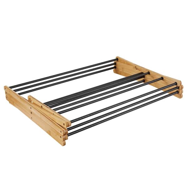 Black 40.16 in. x 12.6 in. x 27.95 Iron and Bamboo Free Standing 3-Tier Large Drying Rack