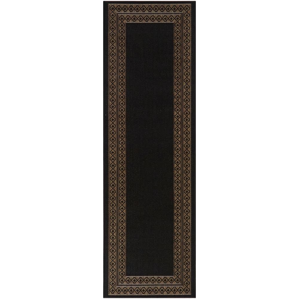 Hampton Bay Black 2 ft. x 7 ft. Runner Diamond Border Indoor/Outdoor ...