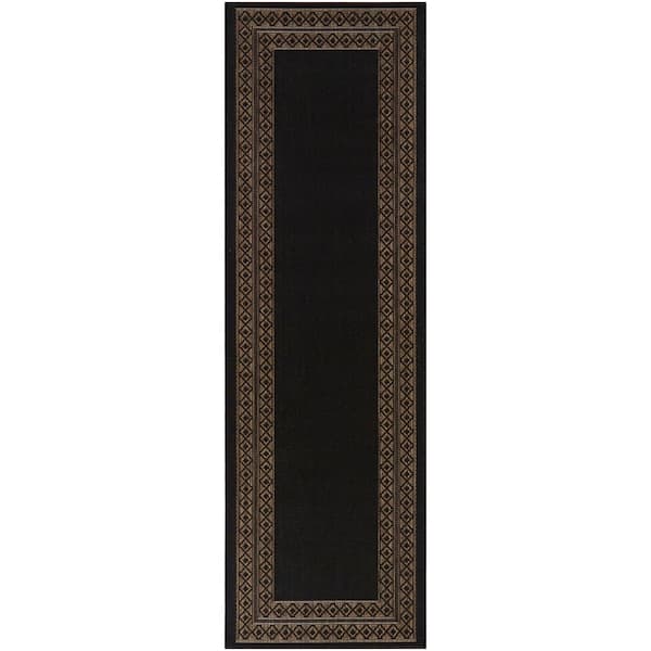 Hampton Bay Black 2 ft. x 7 ft. Runner Diamond Border Indoor/Outdoor Area Rug