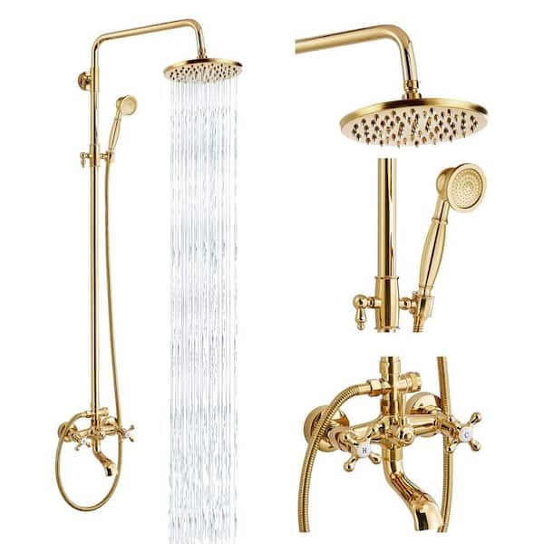 Unbranded 3-Spray Multifunction Deluxe Wall Bar Shower Kit with Hand Shower in Polish Gold