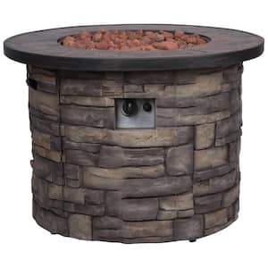 Sevilla Round Outdoor Propane Gas Stone Fire Pit Table with Lava Rock, 35 in. Dia
