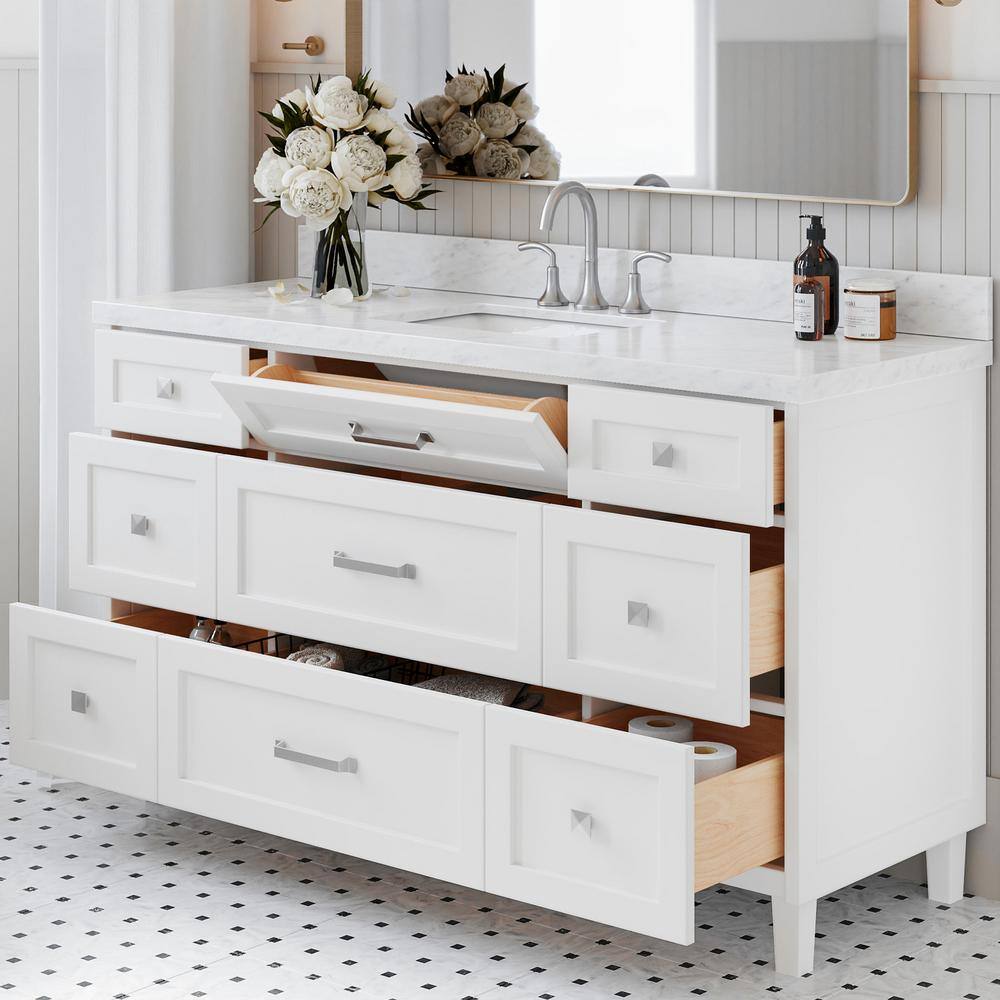 White Freestanding Single Sink Bathroom Vanity with Marble Top