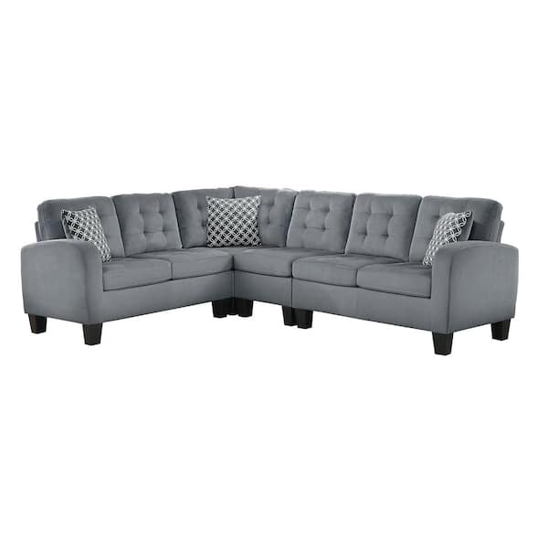 EVERGLADE HOME Forte 107 in. W 2-Piece Polyester Upholstery Reversible Sectional Sofa with 3 Pillows in Gray