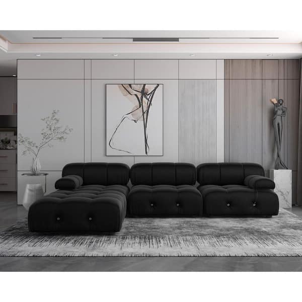 103.8 in. Square Arm Velvet 4-Piece L Shaped Modular Free Combination Sectional Sofa with Ottoman in. Black