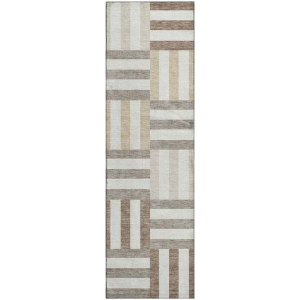 Mayfield Premium Machine Washable Abstract AMF2332 Ivory 2 ft. x 7 ft. Runner Rug