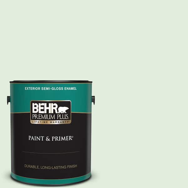 BEHR PREMIUM PLUS 1 gal. #460C-2 Spearmint Stick Semi-Gloss Enamel Exterior Paint & Primer