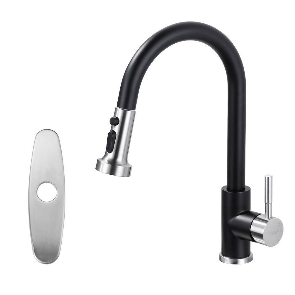 Nickel and Black 15.5 in. 2-Mode Single Handle Pull Down Sprayer Kitchen Faucet with 360° Swivel Spout and Deckplate price history on PriceWatchPro