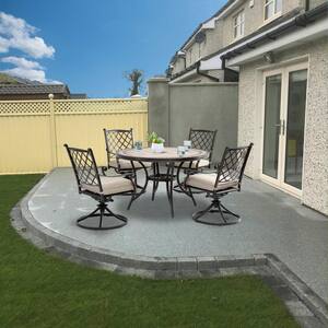 Cast Aluminum Outdoor Diagonal-Mesh Backrest Swivel Dining Chairs with Beige Cushions (Set of 4)