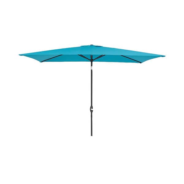 Unbranded 10 ft. x 6.5 ft. Rectangular Market Outdoor Patio Umbrella with Crank Weather Resistant Waterproof in Lake Blue