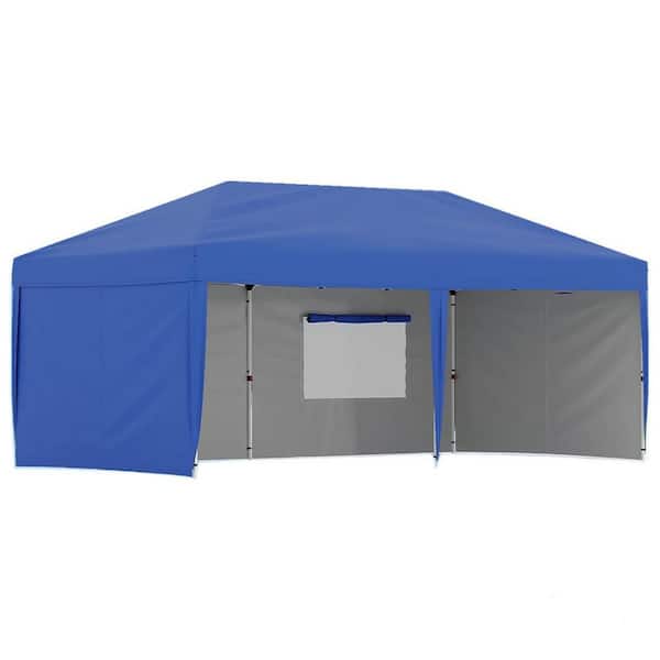 20 ft. x 10 ft. Instant Pop Up Canopy Tent Sun Shelter in Blue with 4 Removable Sidewalls and Adjustable Height