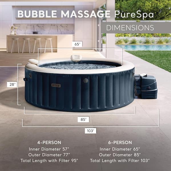 PureSpa Plus 6-Person Bubble Jet Portable Spa with Saltwater System, Cover, 2 Headrests and LED Light