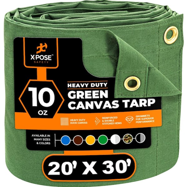 Canvas Heavy Duty 20 ft. W x 30 ft. L Green 10 oz. Tarp