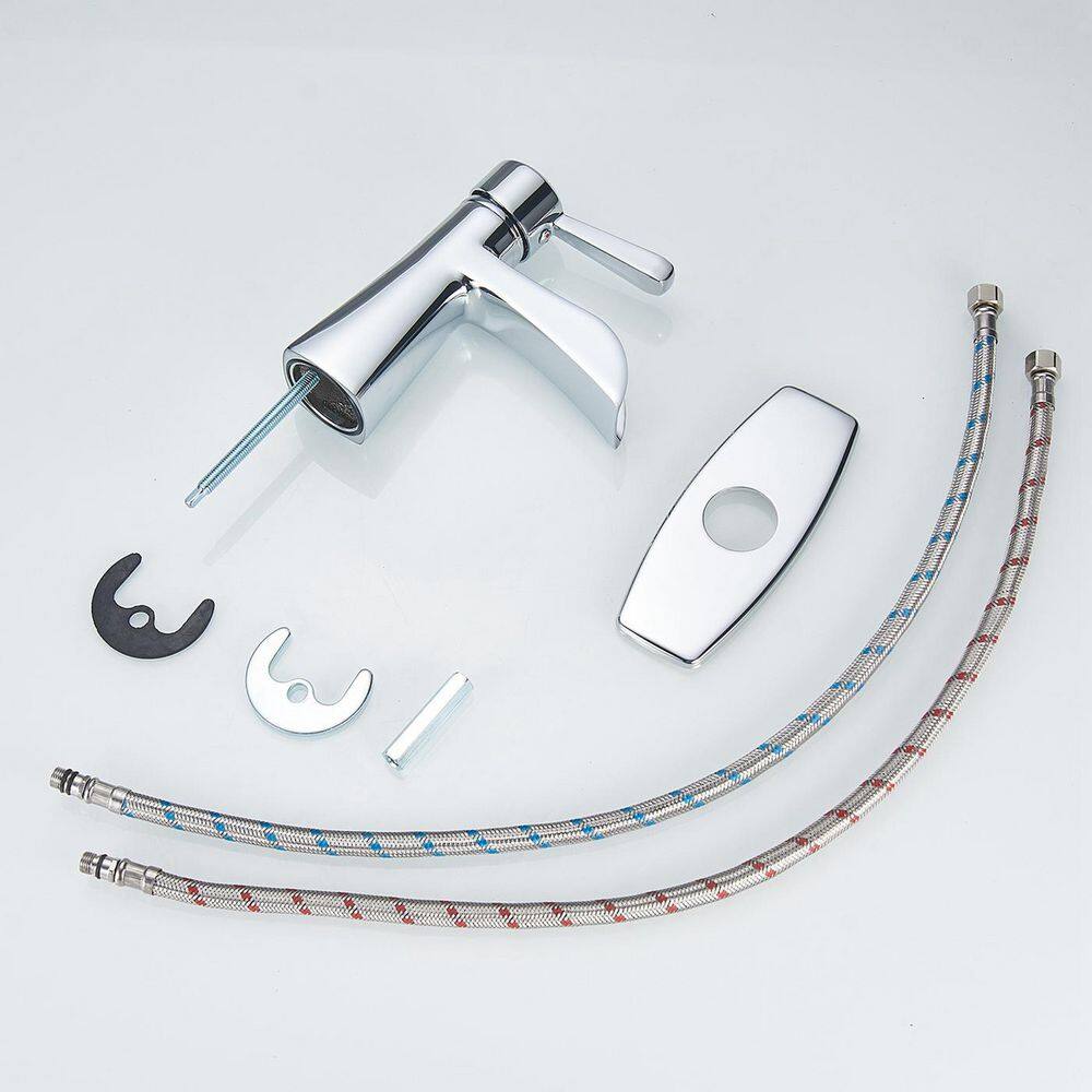 Brushed Chrome Single Handle Bathroom Faucet with Drain Assembly
