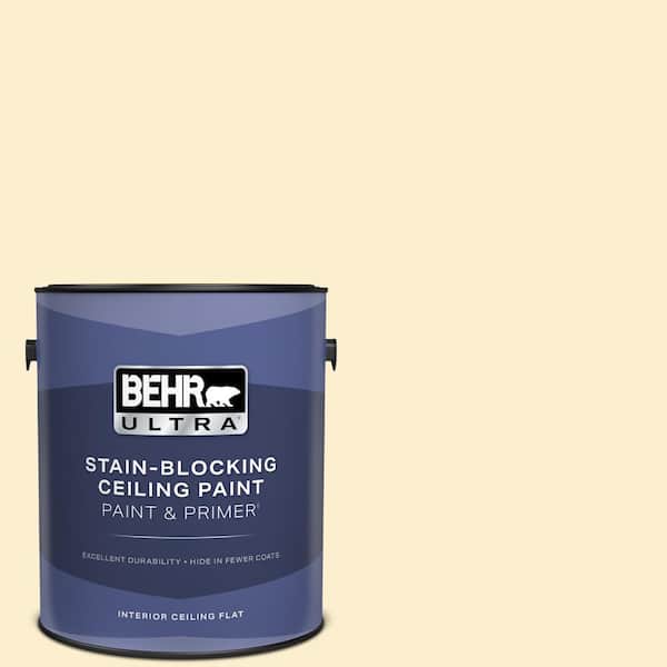 BEHR ULTRA 1 gal. #370C-2 Custard Cream Ceiling Flat Interior Paint with Primer