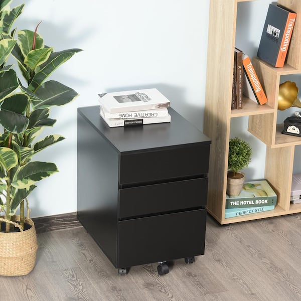 Homcom 3 Drawer Office Storage Cabinet, Under Desk Cabinet With Wheels,  Brown Wood Grain : Target