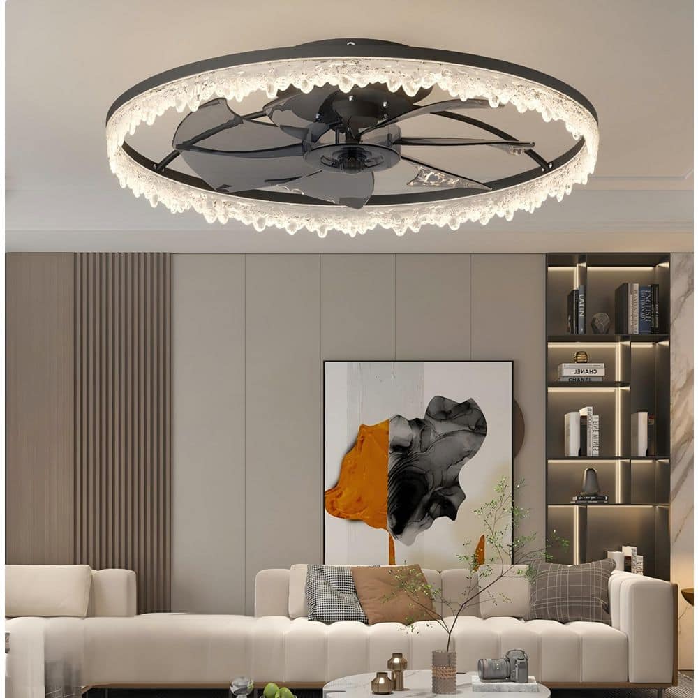 24 in. Smart Indoor Black Flush Mount Standard LED Ceiling Fan with Reversible DC Motor and Remote Control price history on PriceWatchPro
