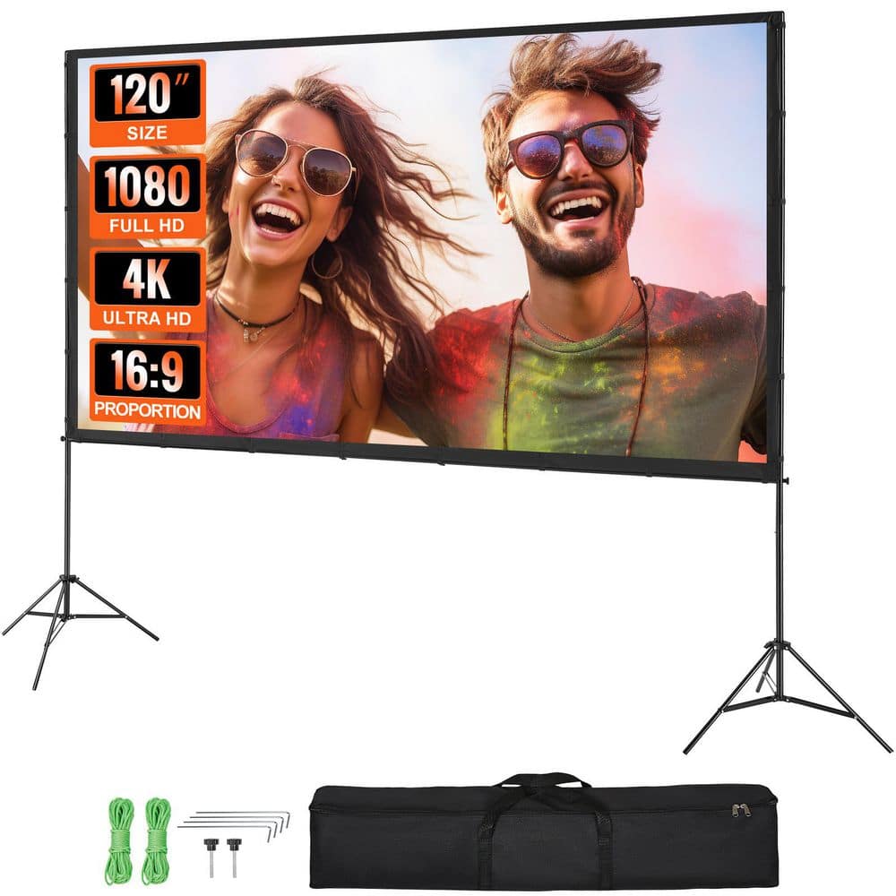 Projector Screen 120 in. with Stand Outdoor Movie Screen with Stand Wrinkle-Free Projection Screen