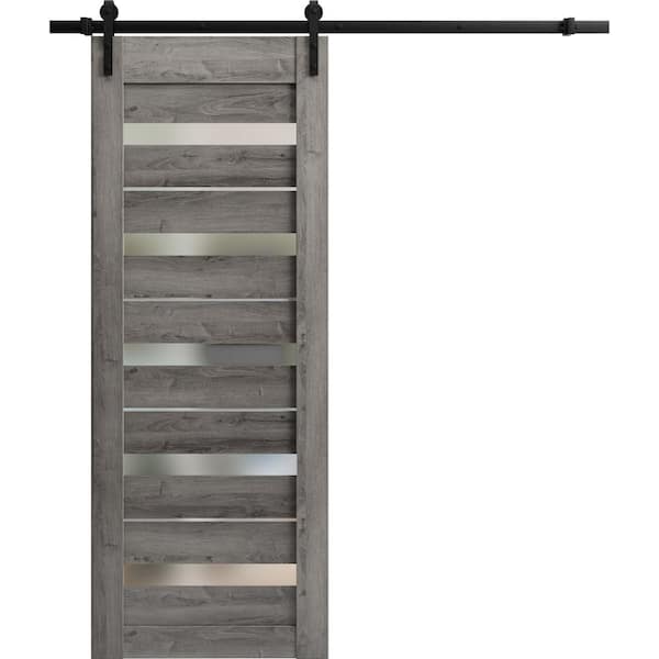 Sartodoors 18 in. x 96 in. 1 Panel Frosted Glass Nebraska Grey Solid MDF Sliding Barn Door with Hardware Kit