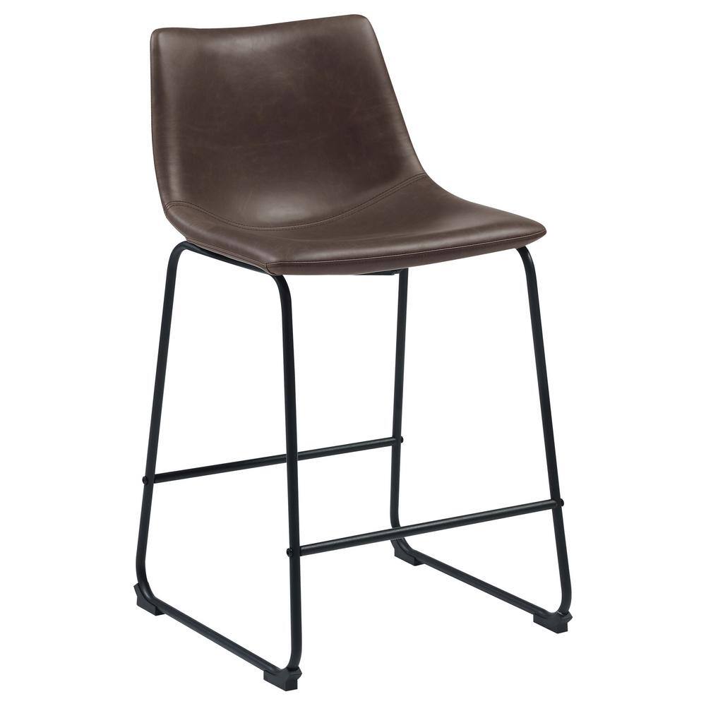 Brown Faux Leather and Metal Counter Stool Set