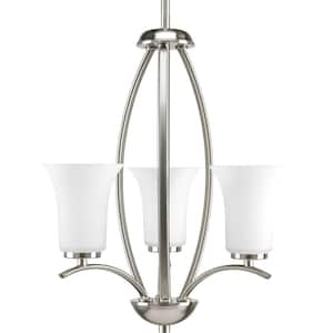 Joy Collection 3-Light Brushed Nickel Foyer Pendant with Etched Glass