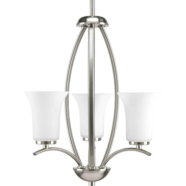 Progress Lighting Joy Collection 3-Light Brushed Nickel Foyer Pendant with Etched Glass