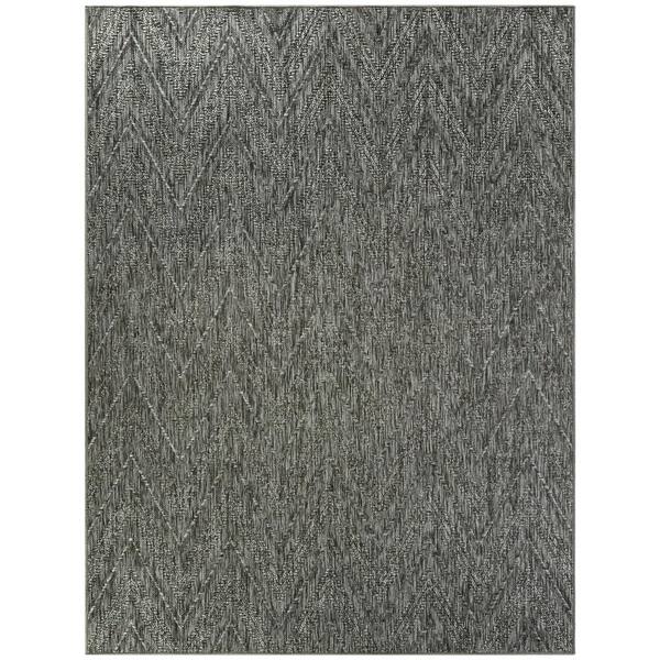 BALTA Kava Charcoal 8 ft. x 10 ft. Chevron Flatweave Indoor/Outdoor ...