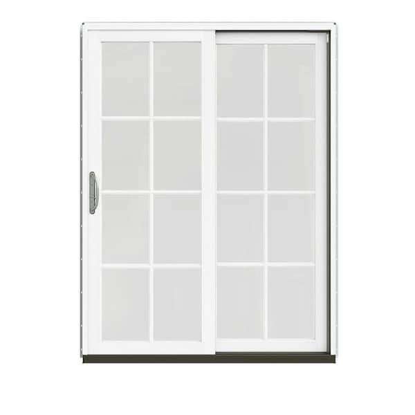 JELD-WEN 60 in. x 80 in. W-2500 Contemporary Desert Sand Clad Wood Right-Hand 8 Lite Sliding Patio Door w/White Paint Interior