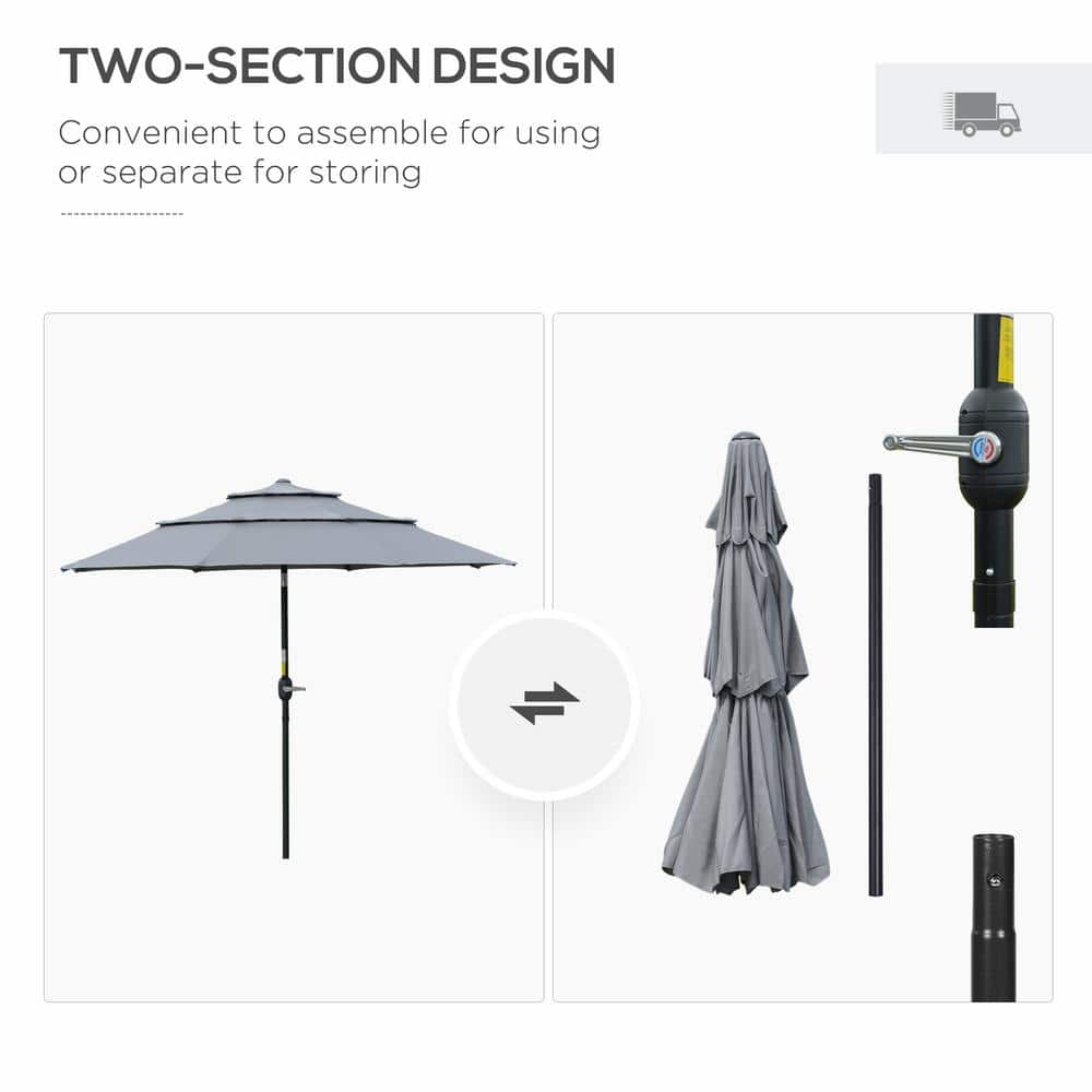 Dark Grey 9FT 3-Tier Patio Umbrella with Crank and Tilt