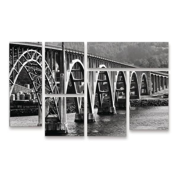 Trademark Fine Art Art Susan Vizvary Photography Oregon Bridge Black and White 6-Piece Panel Unframed Photography Wall Art 28 in. x 47 in.