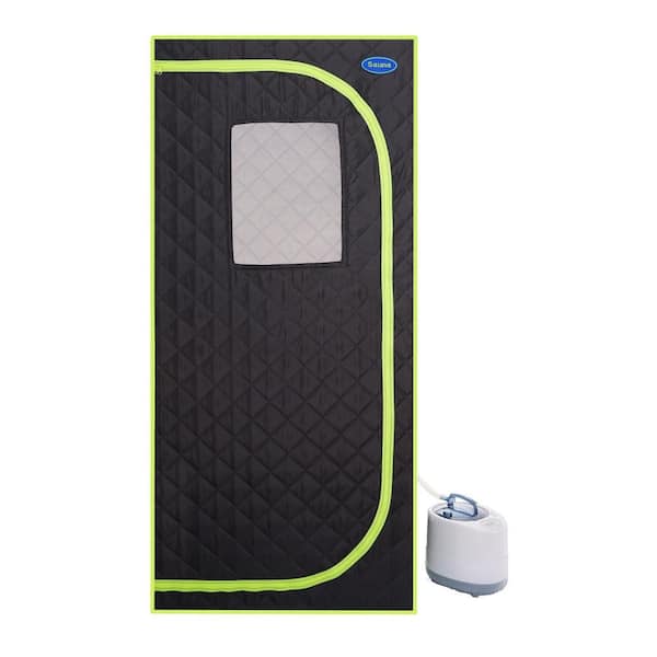 Moray 1-Person Indoor Plus Type Full Body Black Portable Steam Sauna Tent with FCC Certification(Green binding)