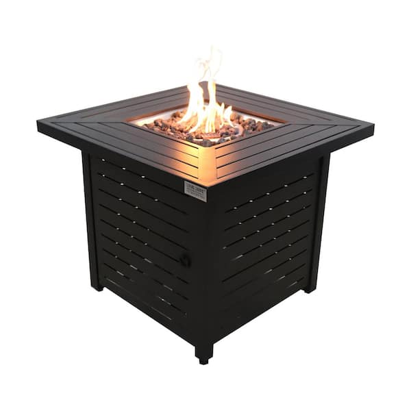 Tunearary 30 in. W Black Square Steel Base Outdoor LP Gas Fire Pit Table with Electronic Adjustable Igition, Lava Rocks, 40000 BTU