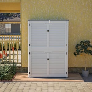 52 in. W x 29.7 in. D x 74.25 in. H White Resin Outdoor Storage Cabinet Horizontal Tool Cabinet with Metal Buckle