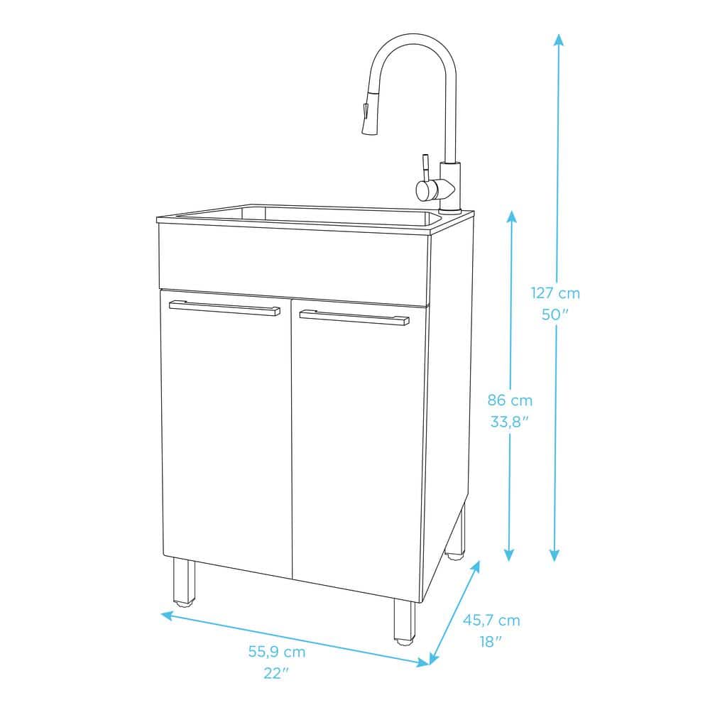 Compact Stainless Steel Drop-In Laundry Sink with Faucet and Cabinet