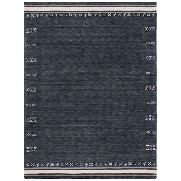 Himalaya 10 ft. x 14 ft. Charcoal Symbols Border Area Rug