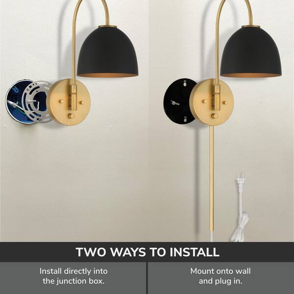 Hunter Fan Company - Hunter Erling 7 in. 1 Light Luxe Gold Wall Sconce with Black Metal Shade