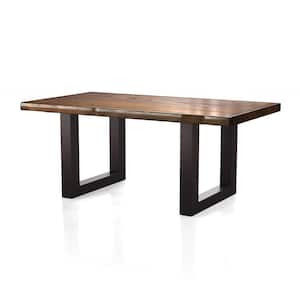 Verdu Rustic Tobacco Oak Wood 72 in. Trestle Dining Table With Live Edge Seats 6